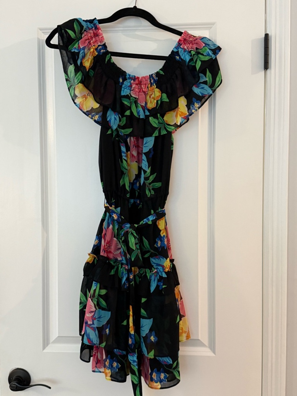 Ralph Lauren Black Floral Smocked Blouse with Bright Blooms